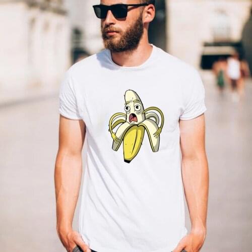 Banana Print T Shirt Man Korean Style Short Sleeve Fruit T-shirt Funny Banana Peel Off Graphic Holiday Casual Summer Tops Tee