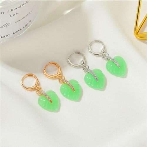 High Grade Crystal Green Leaf Pendant Earrings For Women Girls Fashion Rhinestone Charms Stud Ear Jewelry Party Gifts