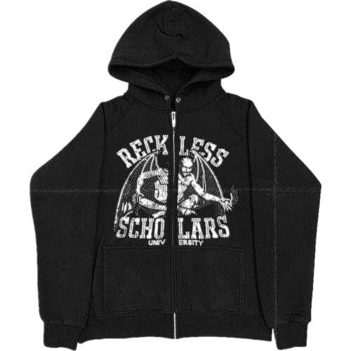 Y2k winter sweater clothes Black jacket zip sweatshirt oversized sweatshirt female pocket retro long sleeve pullover goth