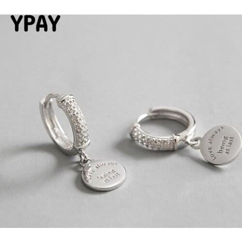 YPAY 100% Real 925 Sterling Silver Drop Earrings for Women Dangle Earing Zircon Statement Fine Party Jewelry Ladies Gift YME185