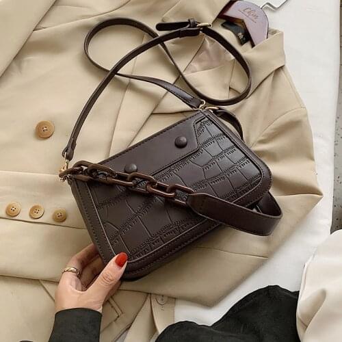 Stone Pattern Vintage PU Leather Shoulder Bag for Women 2020 Branded Chain Designer Underarm Handbags Womens Trend Hand Bag