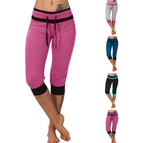 Women Casual Solid Color Low Rise Drawstring Pockets Sports Capri Pants High Waist Pants Streetwear Casual Pant