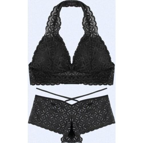 Black temptation wireless ladies bra suit perspective no rims triangle cup sutian Lace Sexy Underwear bralette set bikini women