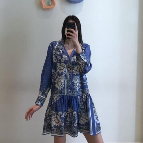 Women Summer Loose V-Neck Long Sleeve Print Mini Dress Ladies Casual Slim Designed Dresses Female High Version New Dress ML232