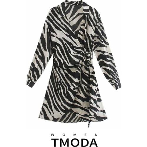 TMODA1826 Za Women Vintage Animal Texture Print Sashes Mini Dress Female Batwing Sleeve Kimono Vestido Chic Casual Slim Dresses