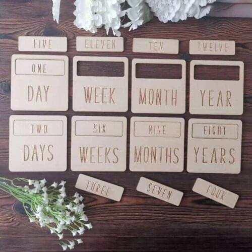 1 Set Newborn Milestone Blocks Wooden Commemorative Baby Birth Monthly Recording Cards Infant Photography Props Shower Gifts