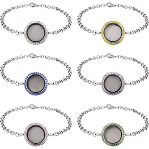 1 Pc Good Quality DIY Rhinestone Magnetic Glass Locket Stainless Steel Chain Bracelet