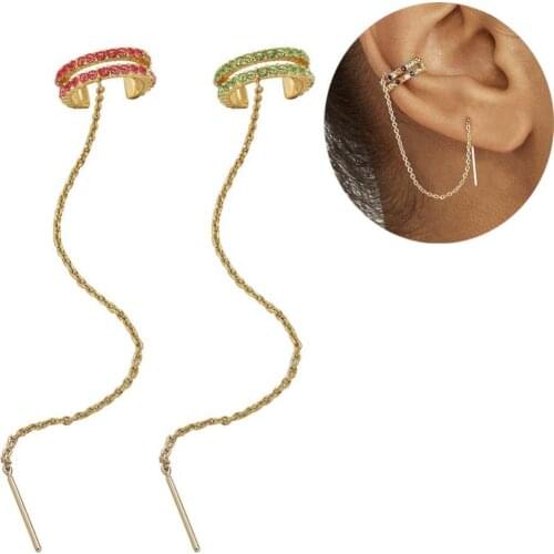 1Pc Women Chain Tassel C Shaped Rhinestone Ear Cuff Clip On Earring Jewelry
