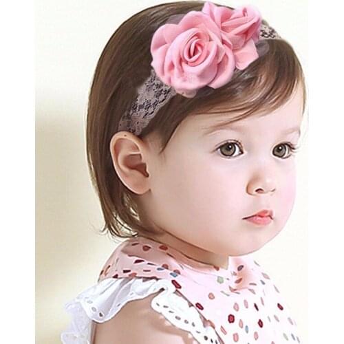 10pcs/lot Double 8cm Burned Satin Blooming Roses Flowers With Elastic Lace Headband girls Photography Props FDA229
