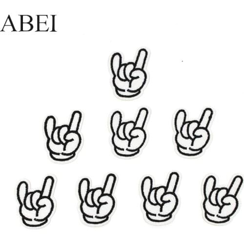 10pcs/lot Iron On Funny Hand Patches Embroidery Punk Coats Stickers Diy Patchwork Appliqued Sewing Apparel Motif Badge Patch