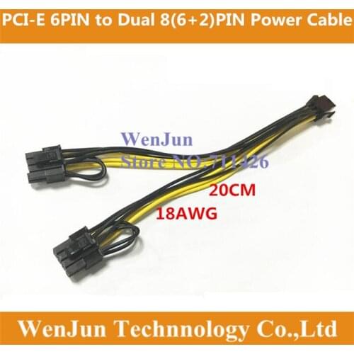 10pcs PCI-E PCIe PCI Express 6Pin Female to Dual Double 2-Port 8Pin ( 6+2Pin ) Male Adapter GPU Video Card Power Cable 18AWG
