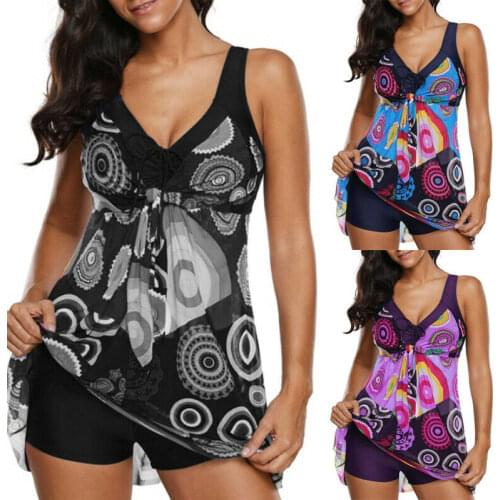 2Pcs Summer Women Bikini Set Printed Swimwear Swimsuit Padded Tankini Beachwear Bathing Suit Plus Size