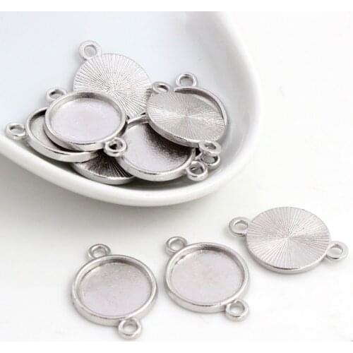 20pcs 12mm Inner Size Rhodium Color Plated Simple Style Cabochon Base Cameo Setting Charms Pendant (C6-56)