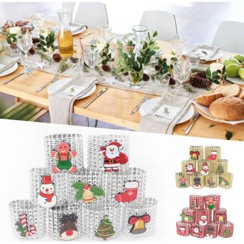 9PCS Napkin Buckle Christmas Napkin Rings Santa Serviette Buckles Holders for Dining Table Holiday Decorations #SO