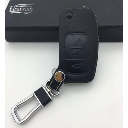 Car 4D Leather Key Cover Case Holder For Ford Fiesta Focus 2 Ecosport Kuga Escape 3 Buttons Flip Key Fob Accessories
