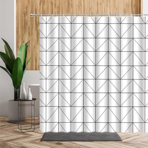 White Simple Geometric Pattern Shower Curtain Bathroom Accessories Bathtub Screen Polyester Waterproof Bath Curtains With Hooks
