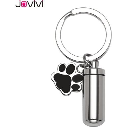 JOVIVI Stainless Steel Key Ring Cylinder Bottle Dog Paw Tag urn Keychain Keepsake Ashes Memorial Key Chains Cremation Jewelry