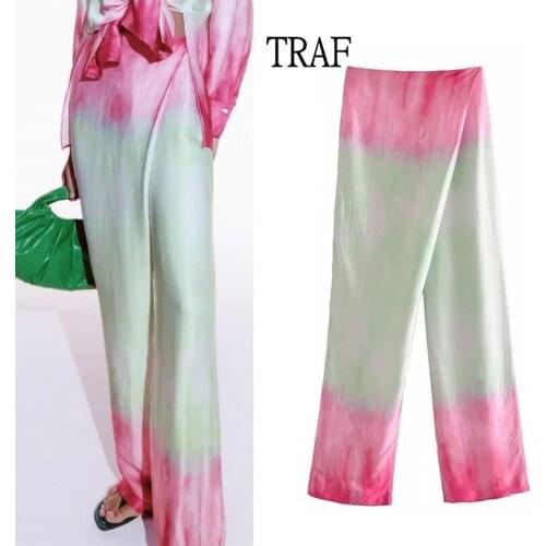 TRAF Women Pants Za 2021 Summer High Waist Fashion Tie Dye Elegant Trousers Loose Casual Holiday Y2k Plus Size Female Pant Mujer