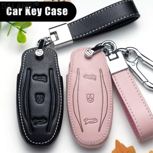 Leather Car Key Case Cover for Tesla Model X Model S Model 3 Remote Fob Key Shell Case Cover Holder Protect