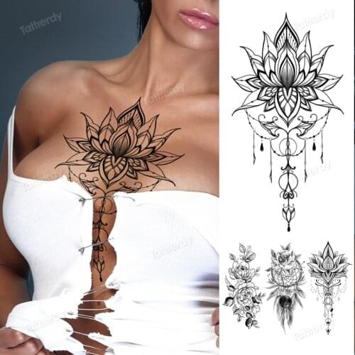 Black Henna Temporary Tattoos Sticker Realistic Fake Jewelry Mandala Flower Tattoos For Women Sexy Dreamcatcher Body Art Paper