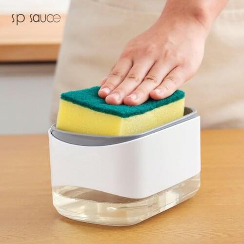 Soap Pump Dispenser with Sponge Holder Liquid Dispenser Container Japan 2-in-1 Hand Press Soap Organizer Kitchen Cleaner Tools