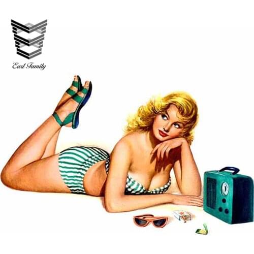EARLFAMILY 13cm X 9.6cm Car StylingI Pin Up Girl Sticker Vintage Sexy Waterproof Bumper Car Stickers Accessories