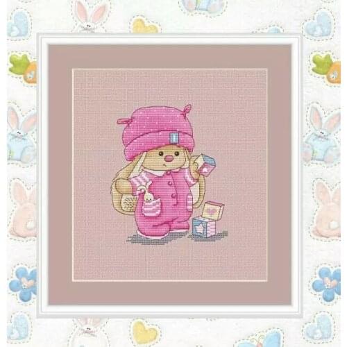 FF Rabbit playing with building blocks Counted Cross Stitch Kit Cross stitch RS cotton with cross stitch LBP-Christmas tree MM