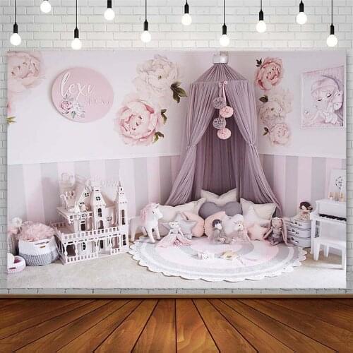 Princess House Backdrops Pink Flower Castle Curtain Baby Girl Portrait Photography Background Photo Studio Props Decor Photozone