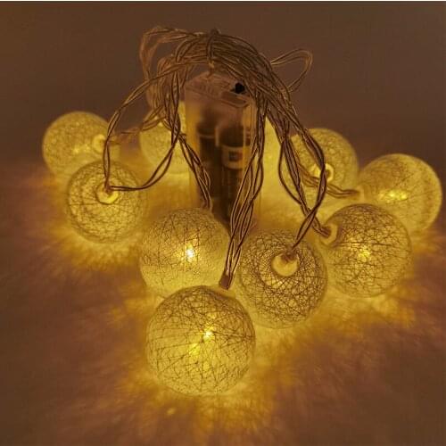 2M 10LED Cotton Ball Garland String Lights Christmas Fairy Outdoor Lights String Wedding Holiday Party Home Bedroom Decorations