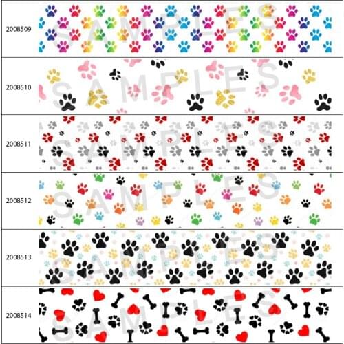 Hot Sales 10Yards 25mm/38mm/50mm/75mm Grosgrain/Satin Ribbon Colorful Dog Paw Prints Hair Bow Party Decor 200850 200851