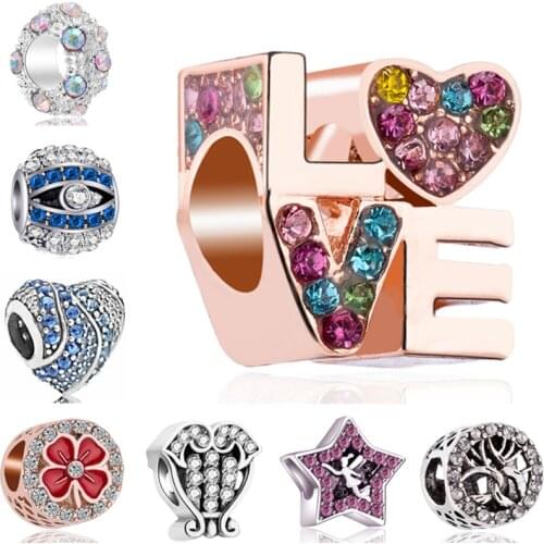 Hot Selling Small Hearts Evil Eye Stars Fish Flowers Beads Charms Fit Pandora Bracelets & Bangles for Women Birthday DIY Perles