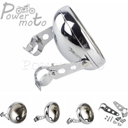 Chrome 7'' Motorcycle Headlight Housing Head Light Bulbs Shell w/ Mount Bracket For Harley Dyna Sportster Softail 883 Chopper