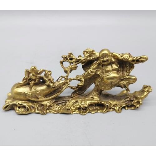 Collection Chinese Brass Carved Maitreya Buddha Celestial Being Exquisite Metal Crafts Home Decoration