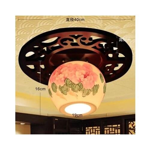 Ming and Qing dynasty Chinese ceiling lamp lighting solid wood ceramic living room corridor porch aisle balcony ceiling lamp