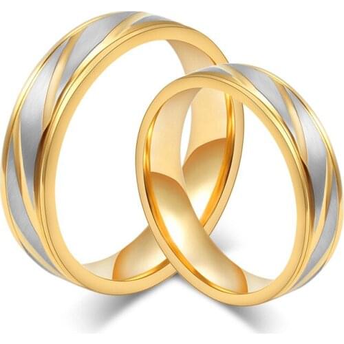 Classic Wedding Ring for Women and Men Gold Color Manual Polishing Stainless Steel Ring Anniversary Couple Gift