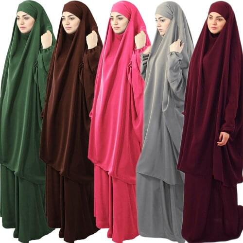 Two-Piece Set Muslim Women Prayer Garment Dress Hijab Long Khimar Abaya Jilbab Outfit Ramadan Skirt Abayas Islamic Clothes Niqab