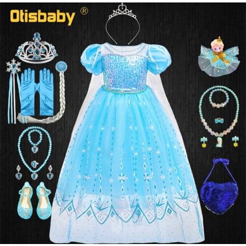 Summer korean Fantasia Fairy Bluey Snow Queen Elsa Princess Dress for Girls Christmas Birthday Party Sequin Dresses Accessories