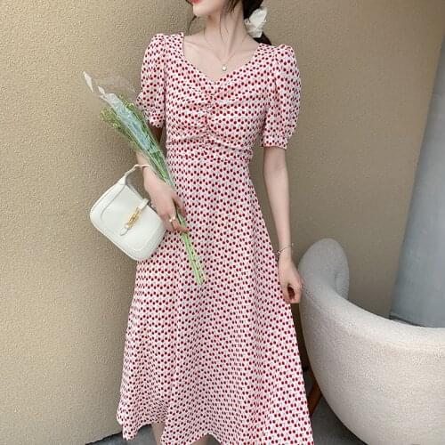 Summer New Open Back Hollow Vestidos French Bubble Sleeve Floral Dress Robe Femme Fashion Vestidos Verano 2021 Mujer