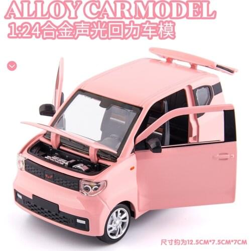 1:24 High Simulation Wuling Hongguang MiniEV Alloy Steering Sound and Light Pull Back Boy Gift Car Model Toys for Children Gifts