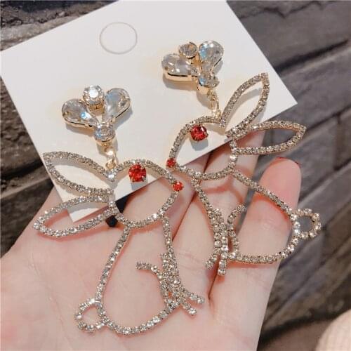Fashion New Women Drop Earring Cute Rabbit Design Personality Full Rhinestone Shiny Dangle Earrings Hot Trendy Jewelry