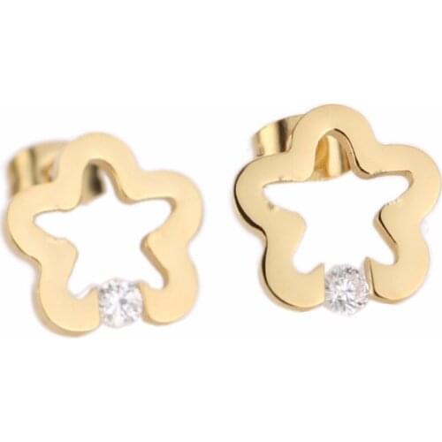 Fashion 316L Stainless Steel Gold Star Crystal stud Earrings for women