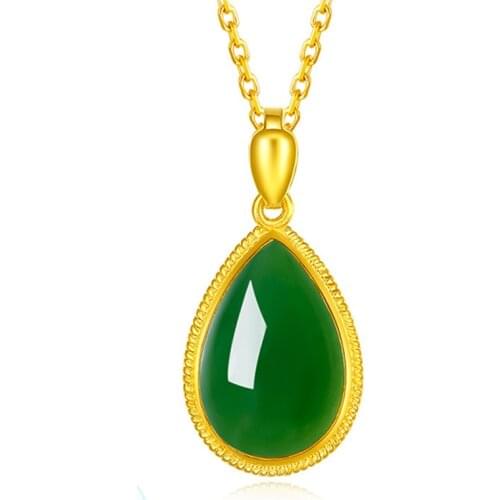 Natural Green Hetian Jade Water drop Pendant 925 Silver Necklace Chalcedony Amulet Fashion Charm Jewelry Gifts