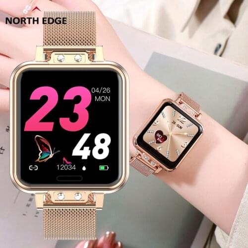 NORTHEDGE 2020 Stylish Women Smart Watch Square Screen Smartwatch For Girls Heart Rate Blood Pressure Monitor For Android IOS