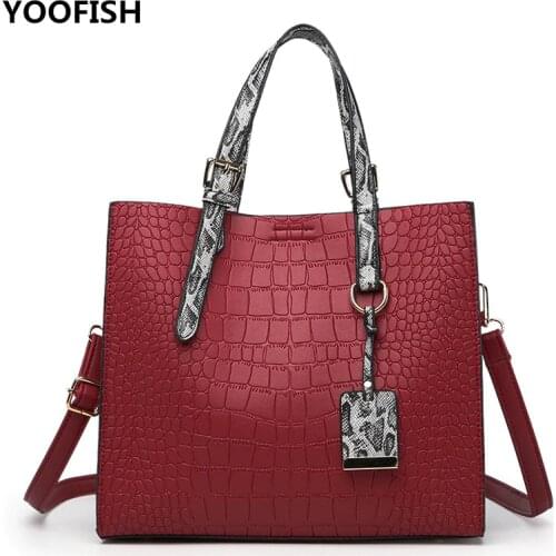 New fashion crocodile pattern handbag, portable big bag Messenger bag, color matching casual shoulder bag large capacity handbag
