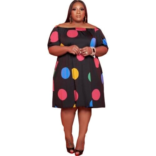 2021 New Fashion Colorful Dot Printed Women Dresses Free Shipping Lady Dresses Elegant Party Sundress Wholesale Plus Size Cloth