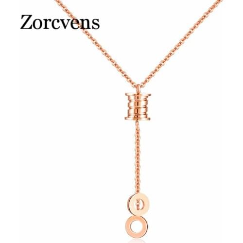 ZORCVENS Women Statement Charm Necklaces & Pendants Rose Gold Color stainless steel chain luxury Fashion jewelry
