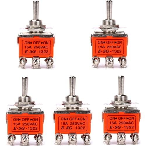 5Pcs Heavy Duty Rocker Toggle Switch 15A 250V AC DPDT 3 Position 6 Pin ON/Off/ON Switch Suitable For Ships, Machinery Switches