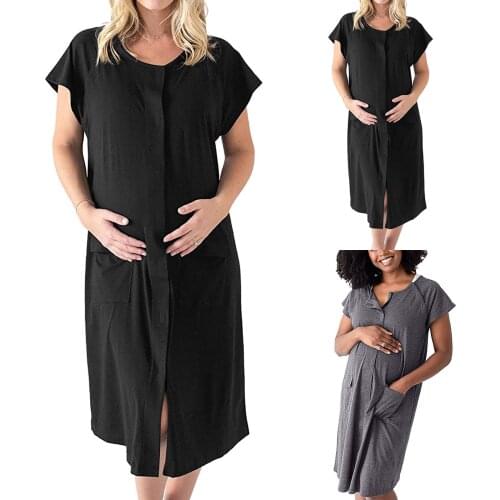 Pregnant Woman Dress Multi-Function 3 in 1 Cotton Long Nursing Dress For Lactating Pregnancy Women Short Sleeve Maternity Dress
