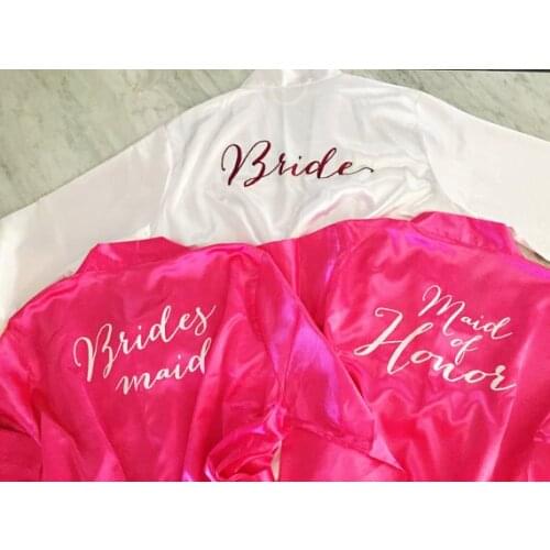 Customize title Bridesmaid bride satin pajamas silk robes maid of honor kimonos gowns bridal hen party favors gifts