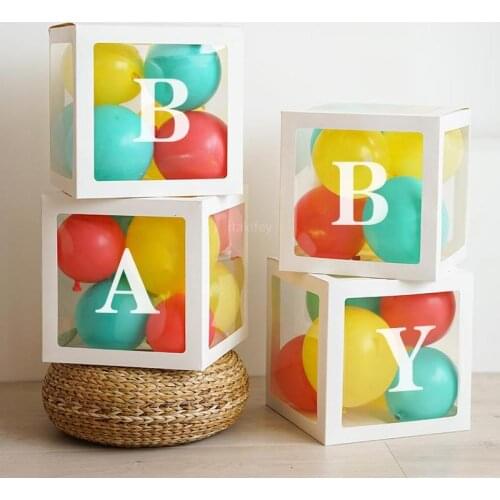 Letter Balloons Box Alphabet Name Transparent Packing Box Birthday Party Decor White Balloons Box Baby Shower Balloons Supplies